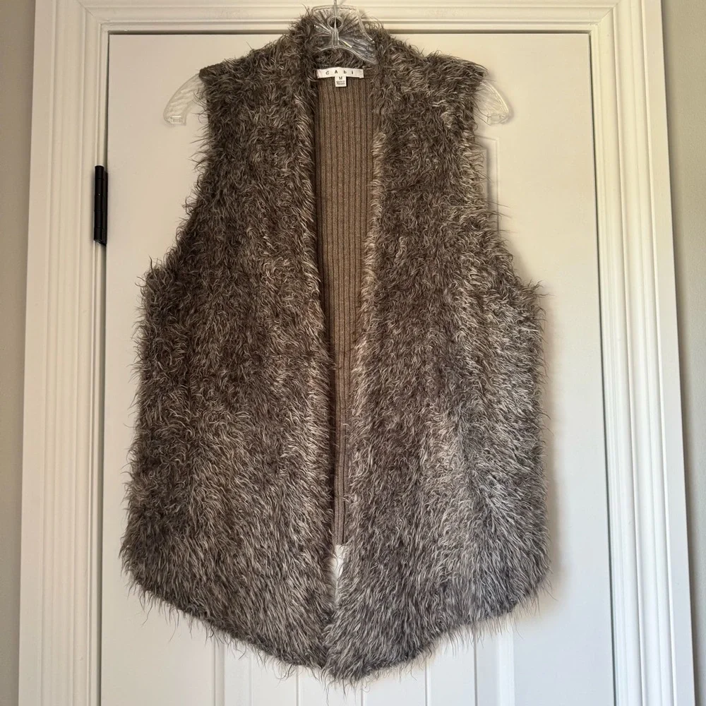 CABI Faux Fur Alpaca Mohair Ribbed Knit Back Drape Sweater Vest Size M #180‎